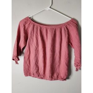 True Craft Women Off The Shoulder Rib Long‎ Sleeves Crop Top M pink tie sleeve